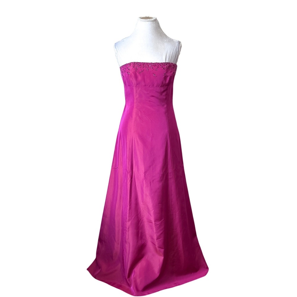 Vintage Y2K Laundry Shelli Segal Strapless Beaded Gown 4 Pink Prom Dress Evening